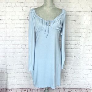 LUSH Baby Blue Ribbed Long Sleeve Baby Doll Mini Dress